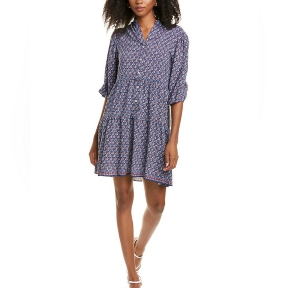 Max Studio Button Up Blue Floral Dress